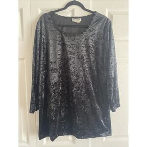 Chorus Line Women's Vintage Black Velour Blouse Witchy Goth 16 Velvet Top